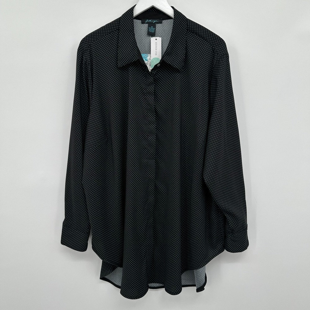 Faith‎ & Zoe Tunic Top Shirt 3X Stretch Button Up Dark Academia Polka Dot New